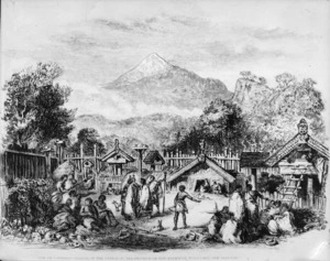 [Gilfillan, John Alexander] 1793-1864 :Pah or fortified village of the natives in the province of New Plymouth (Taranaki) New Zealand. G. F. Sargent [copyist, after J. A. Gilfillan] London, Illustrated London news, 1860