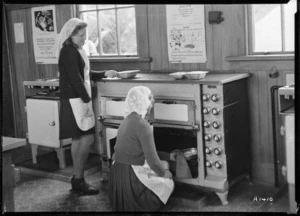 Girls at cookery class, Feilding Agricultural High School, Manawatu