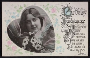 Birthday remembrance. I wish you truest happiness and bliss your whole life through... Copyright Beagles' Postcards. J Beagles & Co., Ltd., E.C., Printers & Publishers [1911]