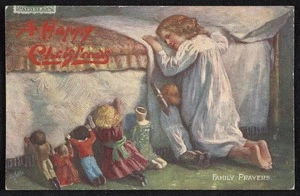 Raphael Tuck & Sons: A happy Christmas. Family prayers, postcard 9667 / Oilette. Printed in England [Postcard. Posted 1909]