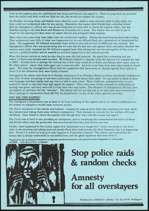 Information sheet - Dawn raids, the ugly reality (Reverse page)