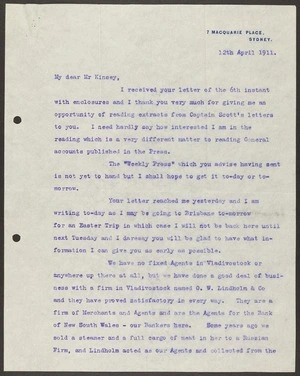 Official correspondence between Captain J R Barter and J J Kinsey