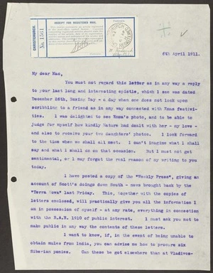Official correspondence relating to mules, dogs etc for Scott expedition mostly with Army Department, Simla, India