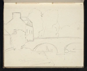 Hill, Mabel, 1872-1956 :[House and bridge. ca 1950?]