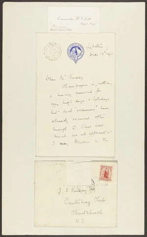 Official correspondence - Captain R F Scott to J J Kinsey