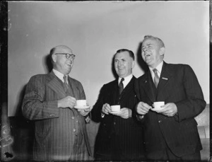 Sidney Holland, William Ferrier Hadwin, and Mr Stone, farewelling bowlers at Parliament