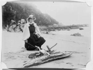 Shaen, Margaret Josephine, 1854-1936 :Constance Astley(?) on a Tata Island beach