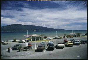 Carpark at Paraparaumu, with Kapiti Island beyond