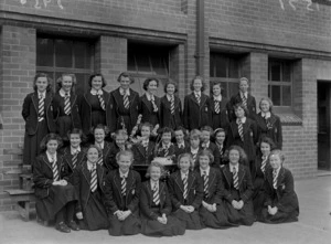 Schoolgirls and flower display, St Mary's College