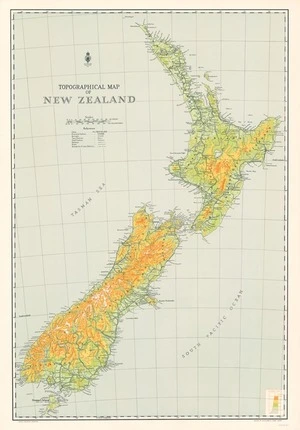 Topographical map of New Zealand.