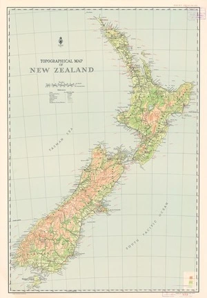 Topographical Map of New Zealand.