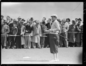 Bobby Locke playing an exhibition golf match at Miramar, Wellington