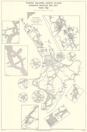 Traffic volumes - North Island : average vehicles per day year 1960 / drawn by the Department of Lands and Survey ; prepared by the Ministry of Works for the National Roads Board.