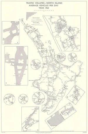 Traffic volumes - North Island : average vehicles per day year 1963 / drawn by the Department of Lands and Survey ; prepared by the Ministry of Works for the National Roads Board.