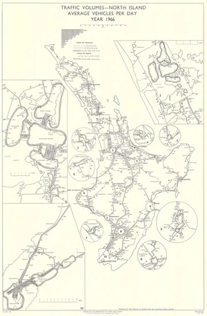 Traffic volumes - North Island : average vehicles per day year 1966 / drawn by the Department of Lands and Survey ; prepared by the Ministry of Works for the National Roads Board.