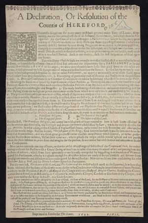 A declaration, or resolution of the countie of Hereford.