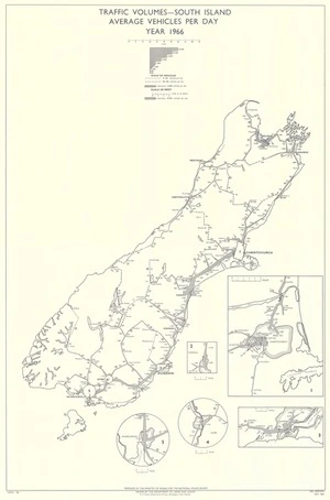 Traffic volumes - South Island : average vehicles per day year 1966 / drawn by the Department of Lands and Survey ; prepared by the Ministry of Works for the National Roads Board.
