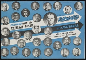 New Zealand National Party: Forward with National ... with a strong, able, experienced Government. Printed by Whitcombe & Tombs Limited [1954]