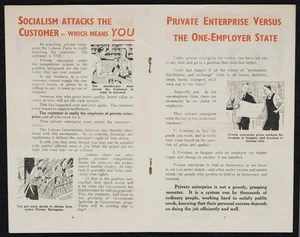 New Zealand National Party: Socialism attacks the customer - which means YOU; Private enterprise versus the one-employer state. [1949. Pages 4-5]