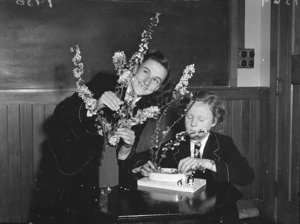 Two schoolgirls arranging flowers, St Mary's College