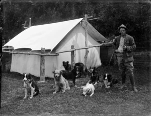 Back station shepherd and his dogs