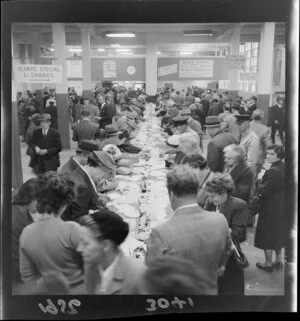 Crowd at tables, Tattersall's Lottery, Melbourne
