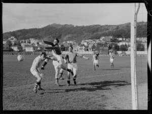 Soccer, Chatham Cup final, Stop Out versus Shamrock at the Basin Reserve, Wellington