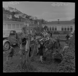 Digging ground in preparation for swimming pool at Kilbirnie School, Wellington