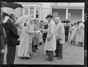The Duke of Edinburgh being presented to various people at a garden party, Government House, Wellington