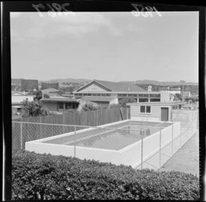 The fenced swimming pool at the Marist Brothers school, Miramar, Wellington
