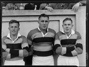 Three Waikato rugby players, centre D B Clarke, other two unidentified