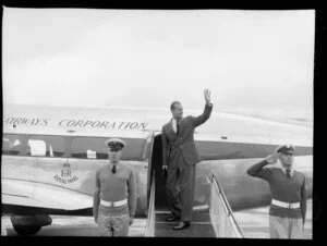 The Duke of Edinburgh leaving Wellington after the royal visit in 1956