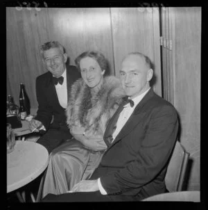 Unidentified guests at the Hutt Valley A & P Society Ball, Taita Hall, Lower Hutt, including fur stole