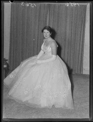 Portrait of debutante Marian Roberts at Government House, Wellington