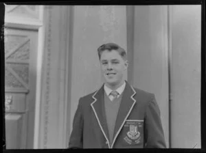 William Donald, Otaki Scholar, visiting from Robert Gordons College, Aberdeen, Scotland, in school uniform