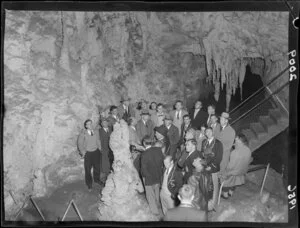 Members of the 1956 Springbok rugby union football team at the Waitomo caves