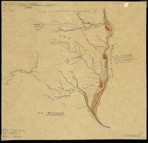 [Creator unknown] :[Sketch of Maraekakaho - Kereru area, Hawkes Bay, with site of proposed military settlers barracks of Ngaruroro River] [ms map]. [1870]
