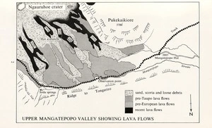 Upper Mangatepopo Valley showing lava flows.