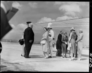 The Queen Mother arriving at Whenuapai aerodrome, Auckland - Photograph taken by Mr W Walker