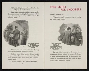 New Zealand National Party: Your home could be seized. Free entry for snoopers. [1949. Pages 4-5]