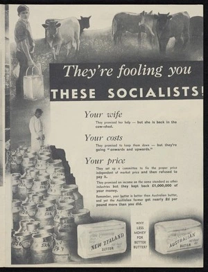 New Zealand National Party: They're fooling you these Socialists! [1938]