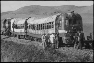 Fire damaged railcar, Wairarapa, Wellington region