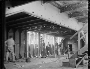 Repairing the ship Waipiata in dry dock, Wellington