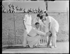Tom Dollery coaching cricket at Wellington College