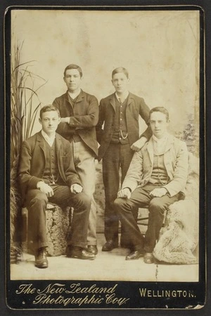 New Zealand Photographic Company (Wellington) fl 1888-1895 :Portrait of 4 unidentified men from Wellington College