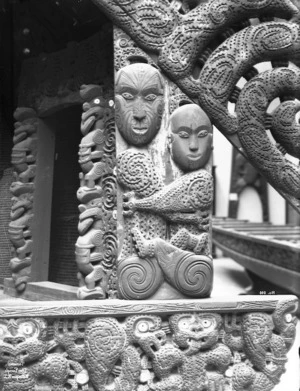 Carving on the gable boards of the pataka Puawai-o-te-Arawa, held at the Auckland Museum