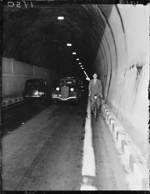 Man on bicycle, Mount Victoria Tunnel, Wellington
