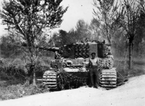 Military tank and soldier, near Lugo, Italy