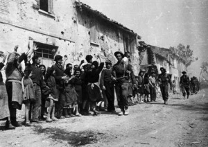 Townspeople of Barbiano, Italy, and arriving New Zealand infantry, World War II
