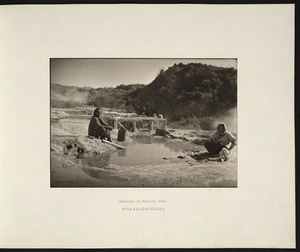 Maori women washing clothes in hot pool, Whakarewarewa